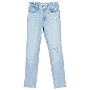 Levis 724 Women's Distressed High Rise Stretch Straight Blue Denim Jeans Size 27